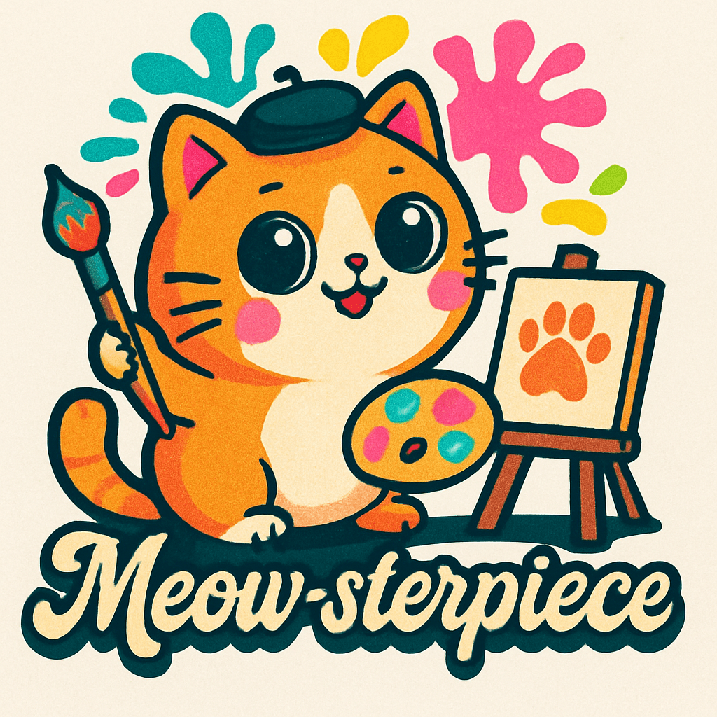 Cute Cat Artist with 'Meow-sterpiece' Design