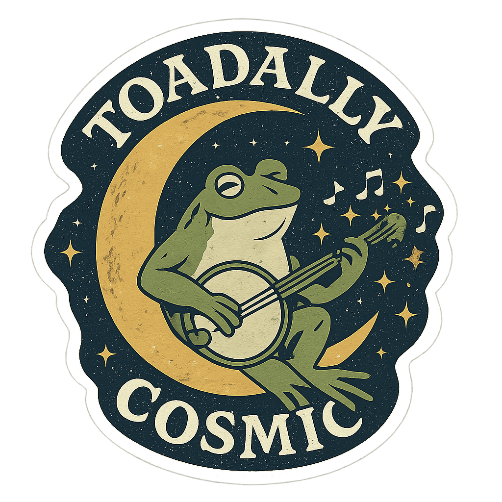 Toad Playing Banjo on Crescent Moon Sticker