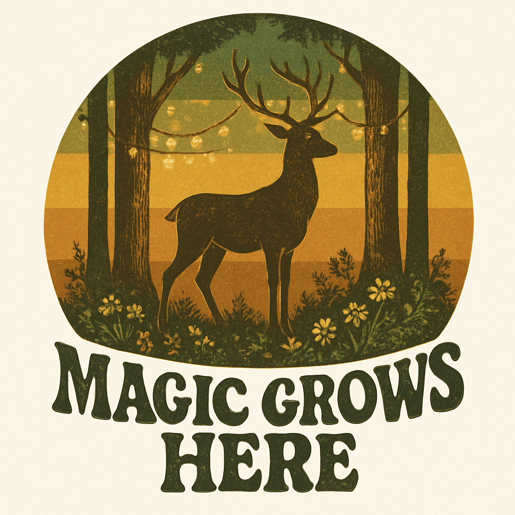 Vintage Magical Forest Deer with Fairy Lights