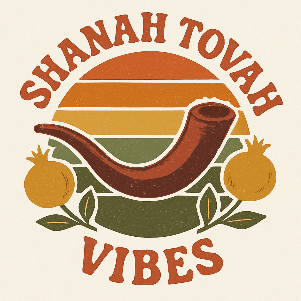 Retro Shofar and Pomegranates Shana Tovah Design