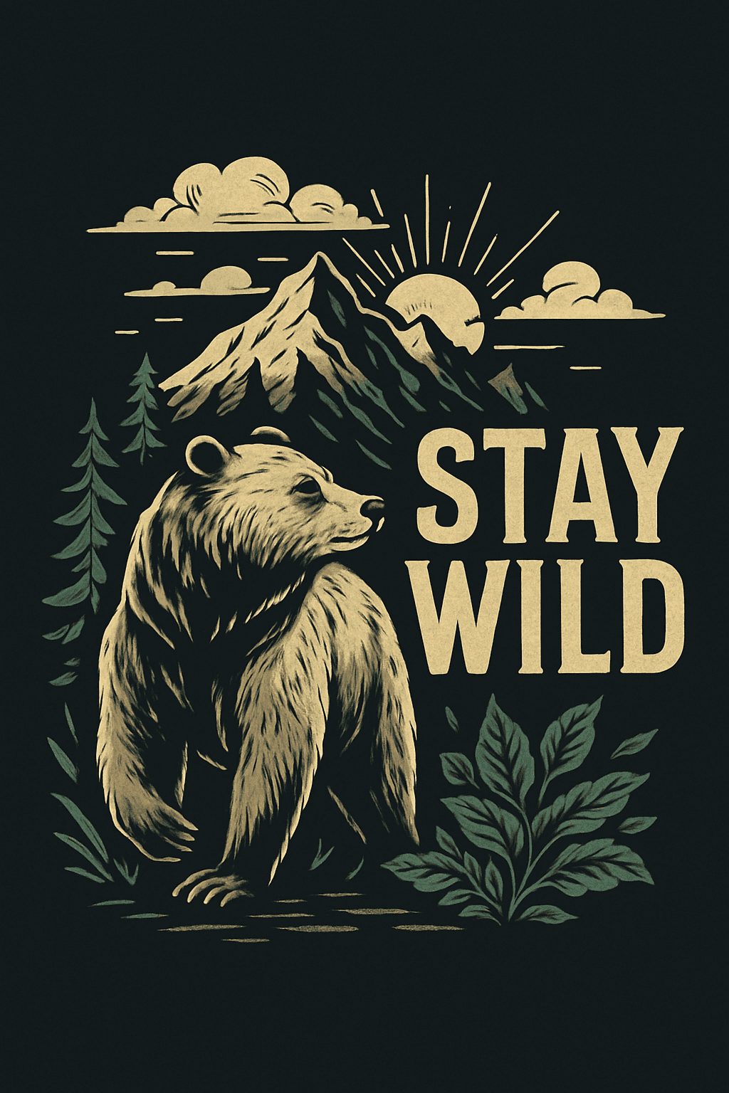 Stay Wild Bear with Mountain Sunrise Design