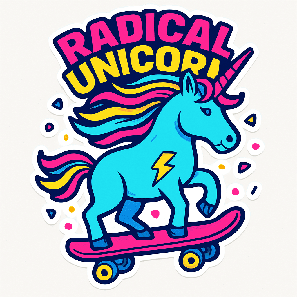 Radical Skateboarding Unicorn Sticker Design