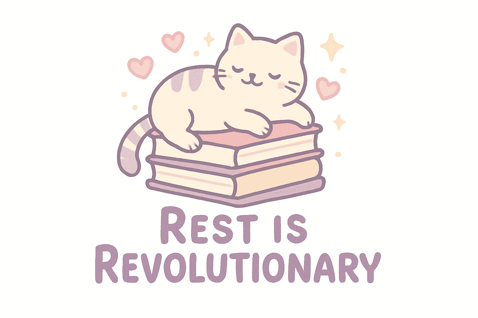 Cozy Cat Resting on Books with Inspirational Quote