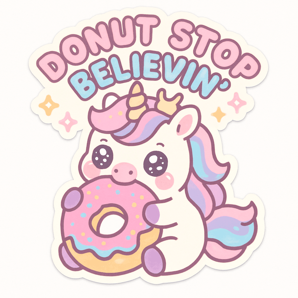 Cute Unicorn with Donut Pun Sticker
