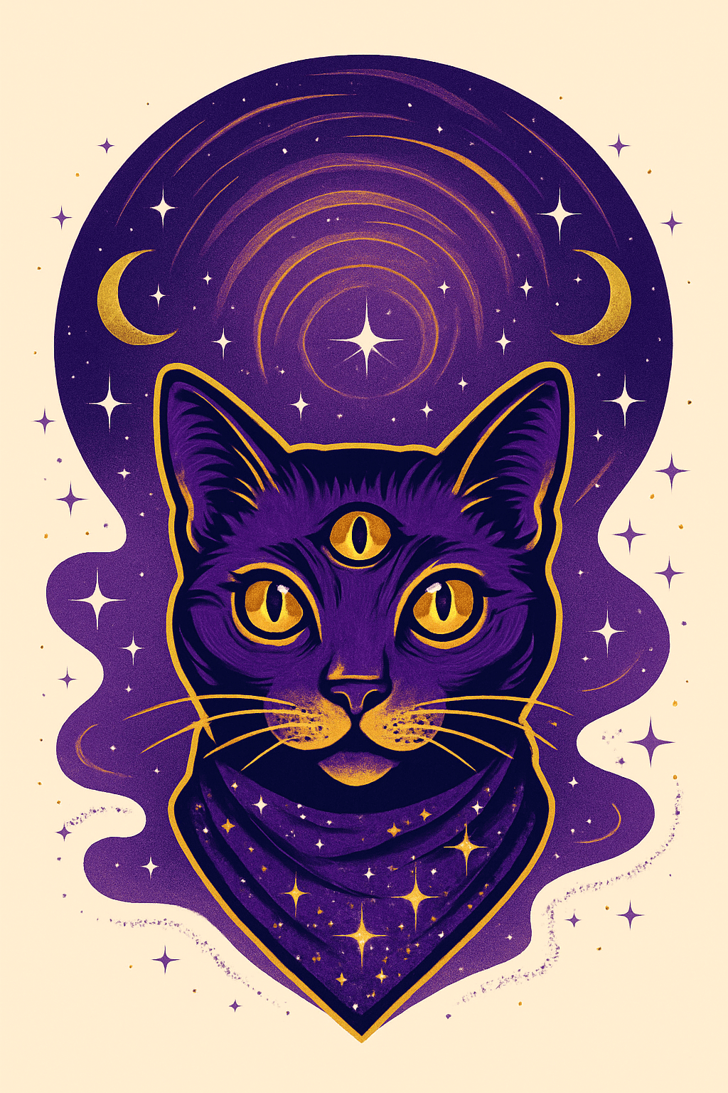 Mystic Three-Eyed Cat with Cosmic Bandana