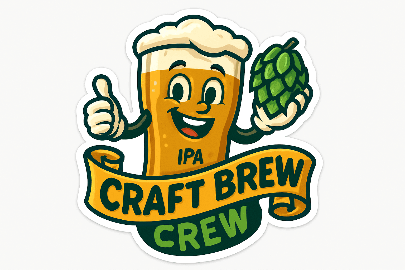 Cheerful IPA Craft Brew Crew Cartoon Sticker