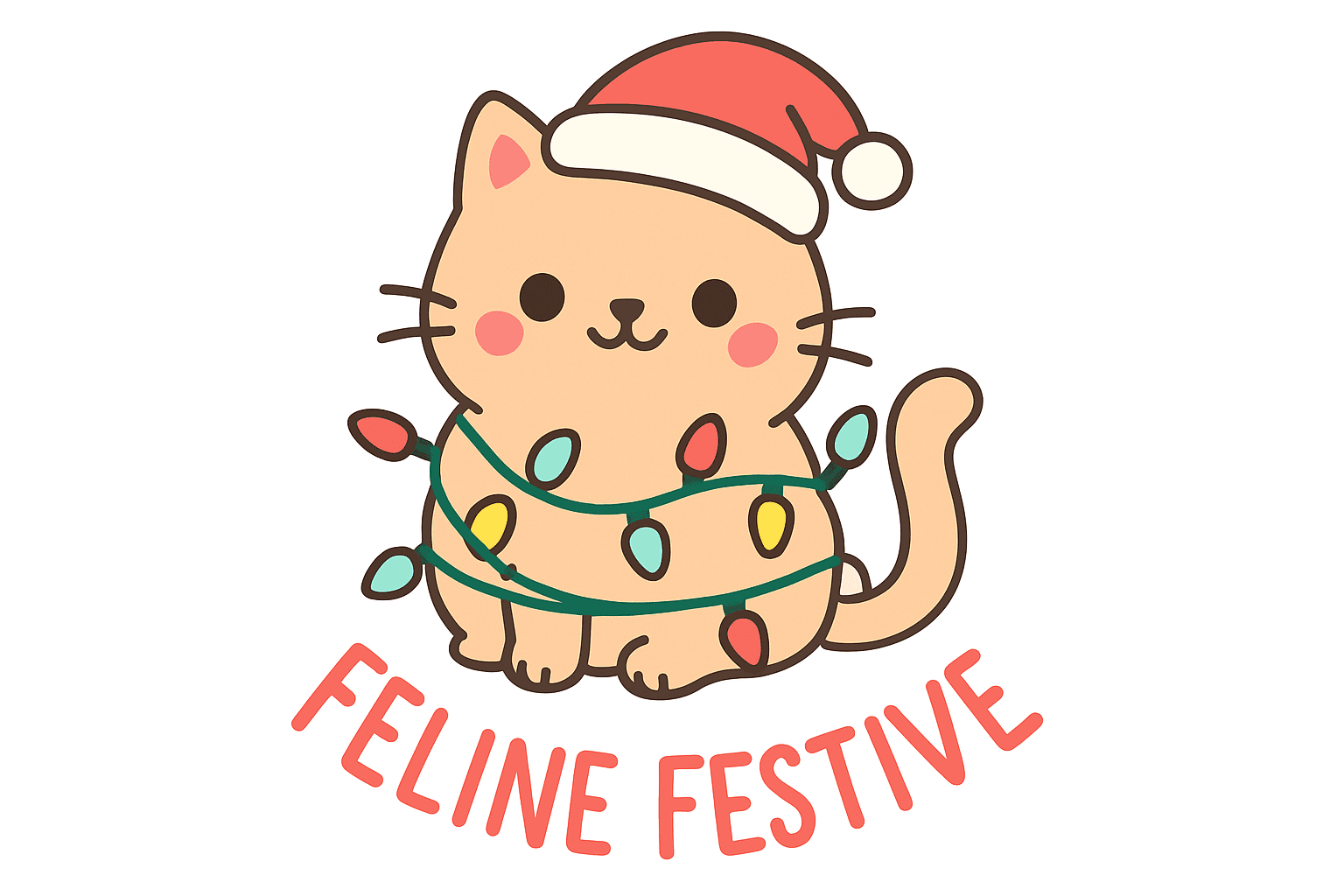 Cute Cat in Santa Hat with Holiday Lights