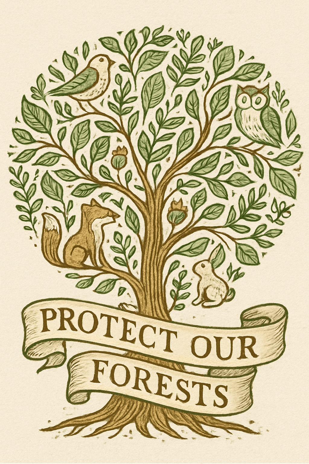 Whimsical Forest Animals Tree Poster