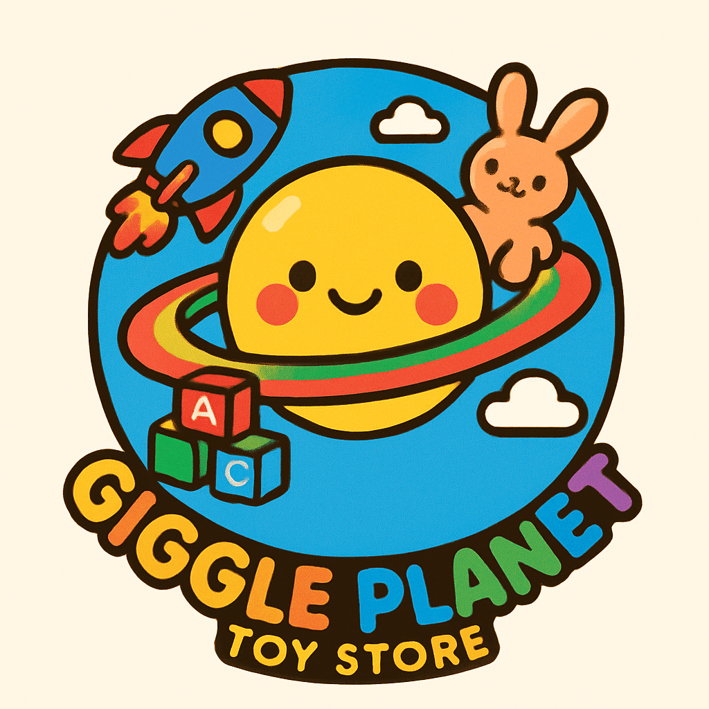 Playful Planet Toy Store Logo with Cute Characters