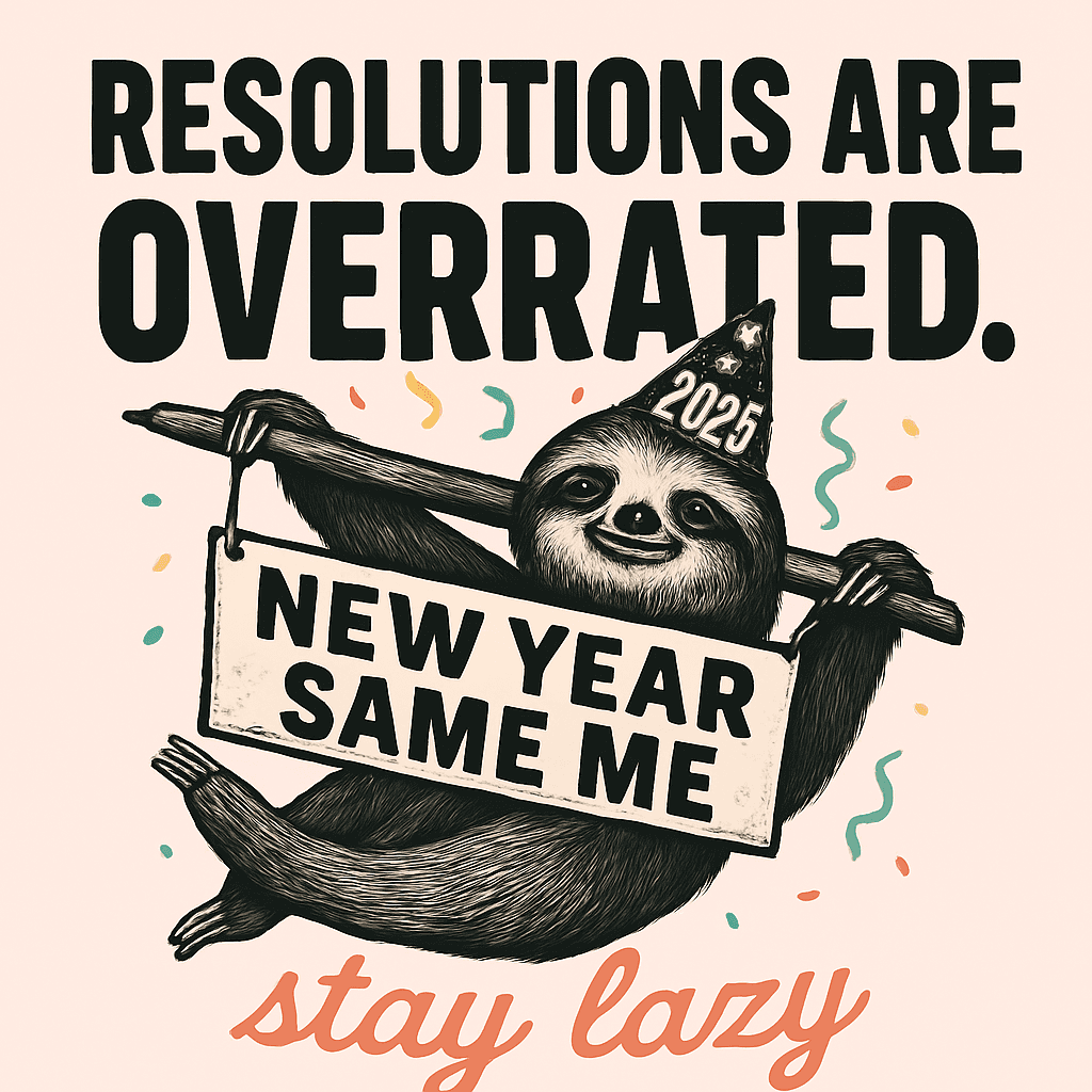 Funny Sloth New Year 2025 Lazy Resolution Tee