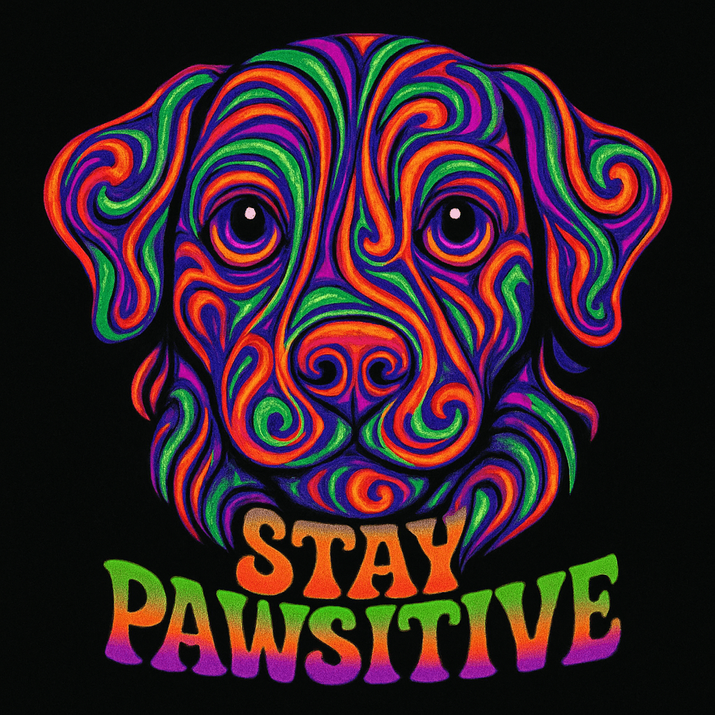 Psychedelic Dog Portrait with Stay Pawsitive Quote