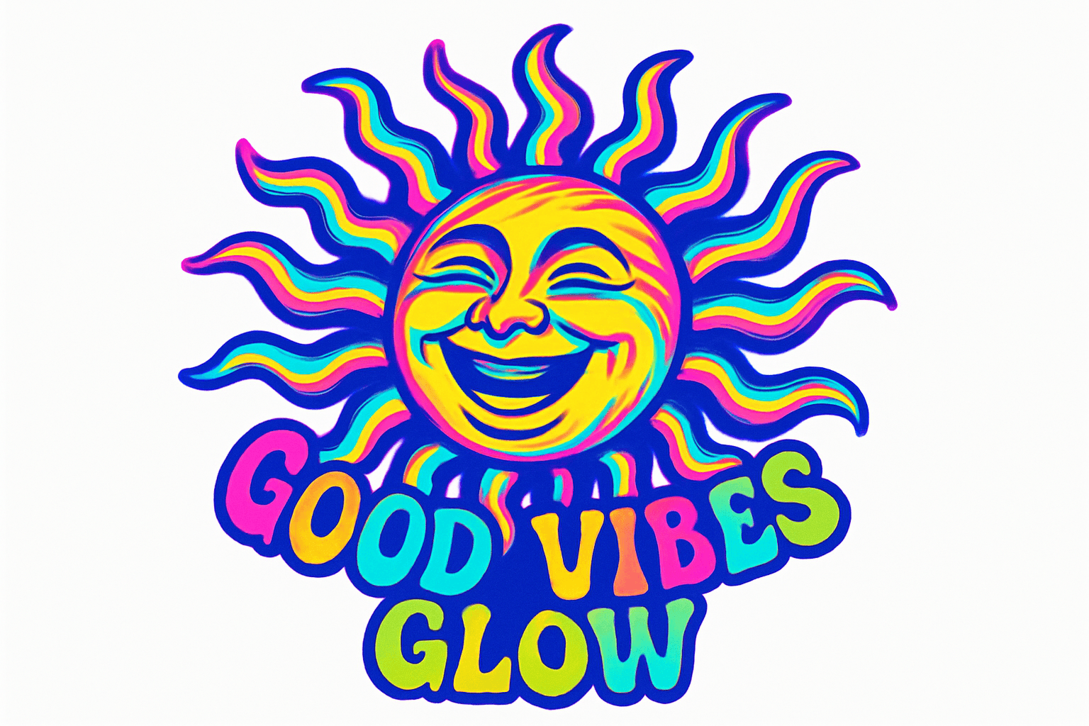 Vibrant Smiling Sun with Good Vibes Glow Text