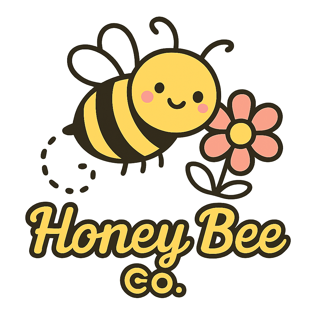 Cute Honey Bee with Flower Logo Design