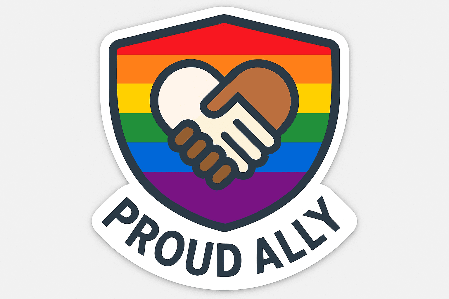 Proud Ally Rainbow Shield with Handshake