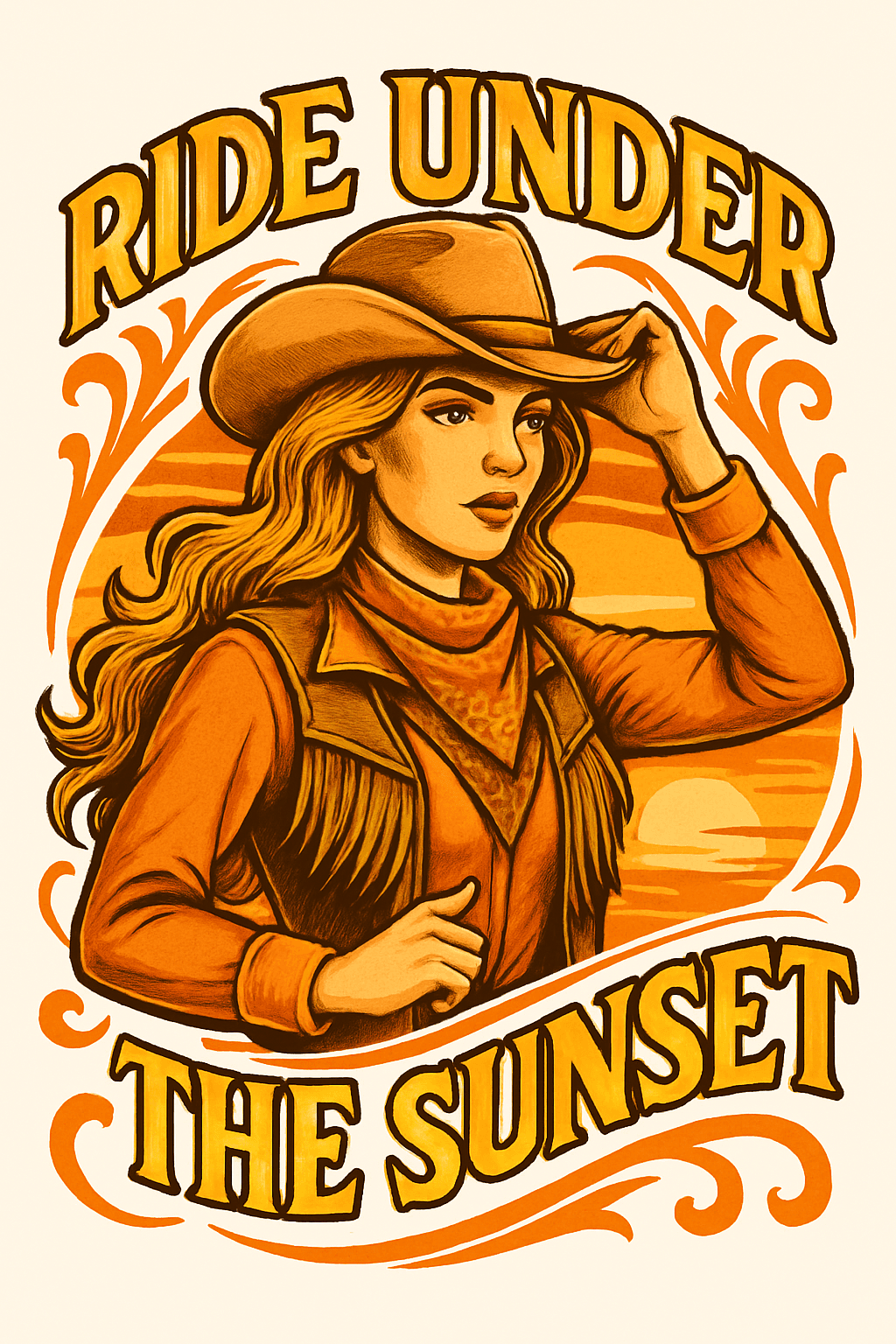 Cowgirl Riding into the Sunset T-Shirt Design