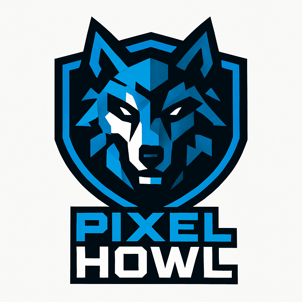 Geometric Blue Wolf Logo with Bold Typography