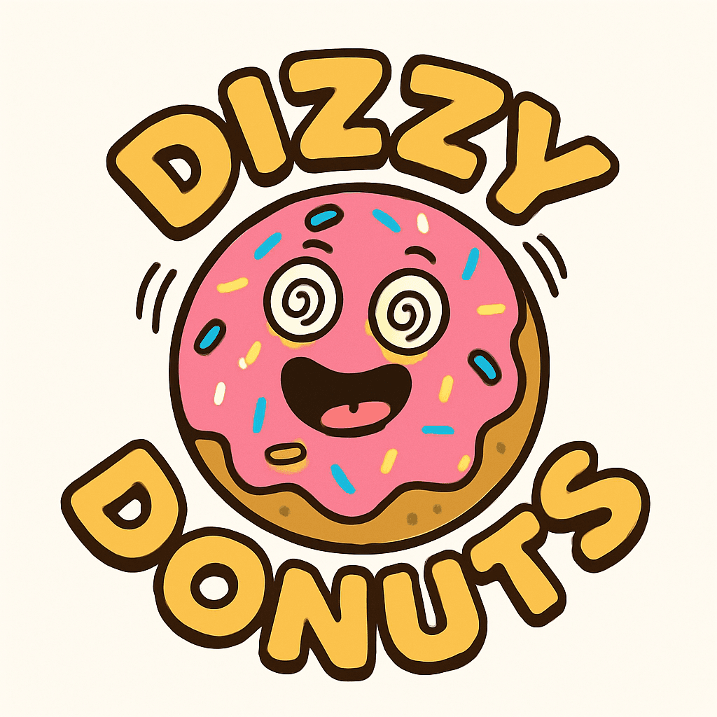 Playful Dizzy Donut Logo with Pink Frosting