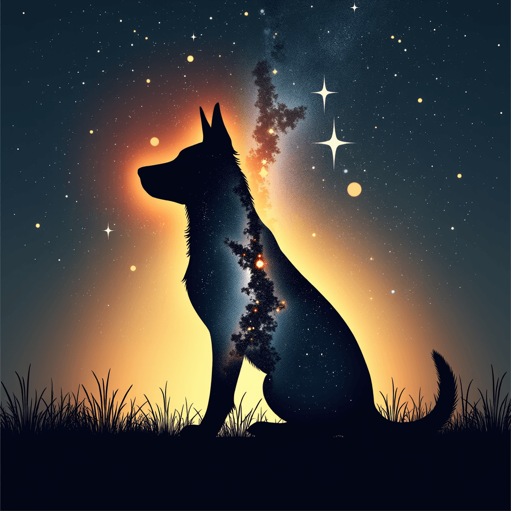 Cosmic Dog Silhouette with Starry Galaxy Glow