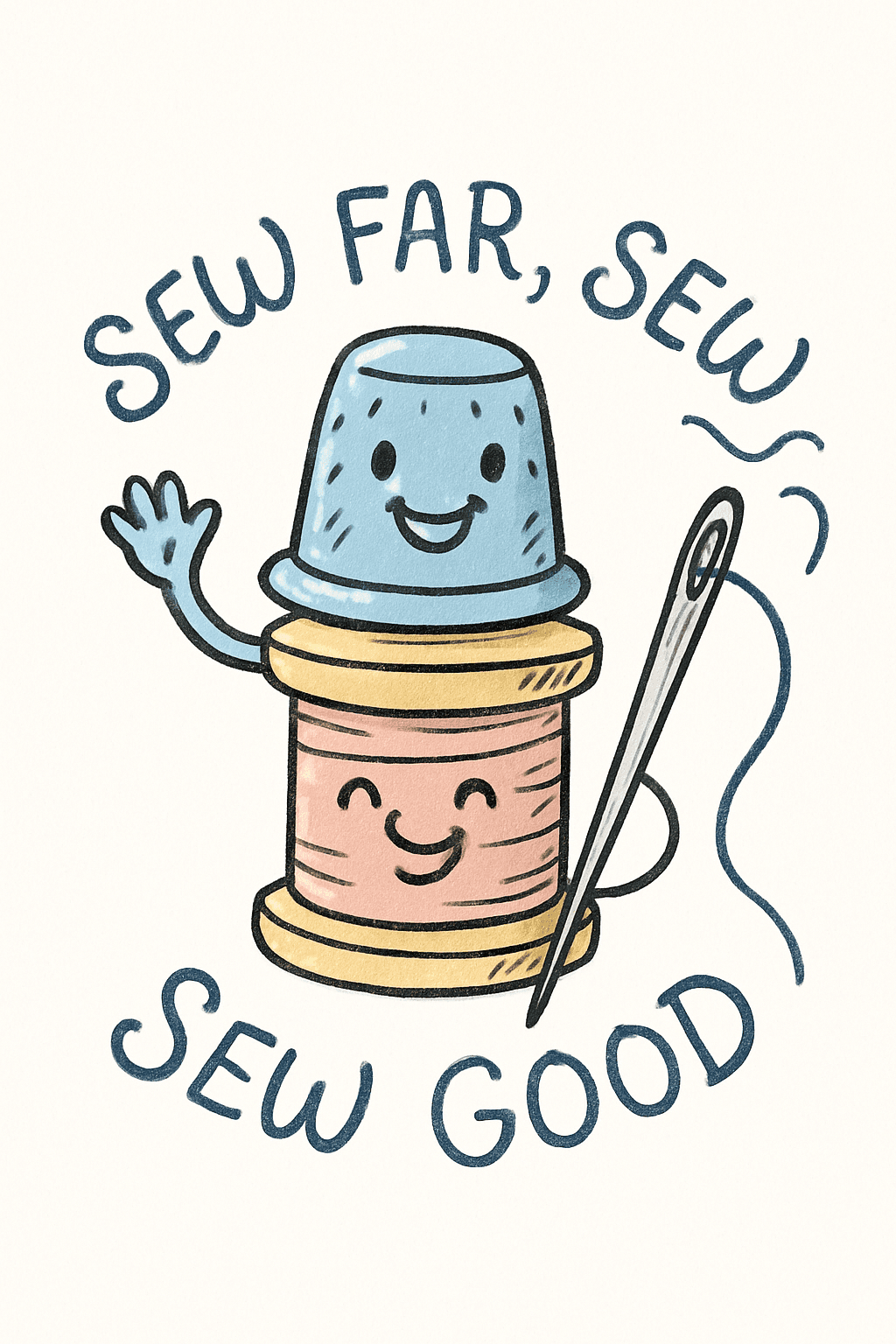 Cute Sewing Pun with Thimble and Spool