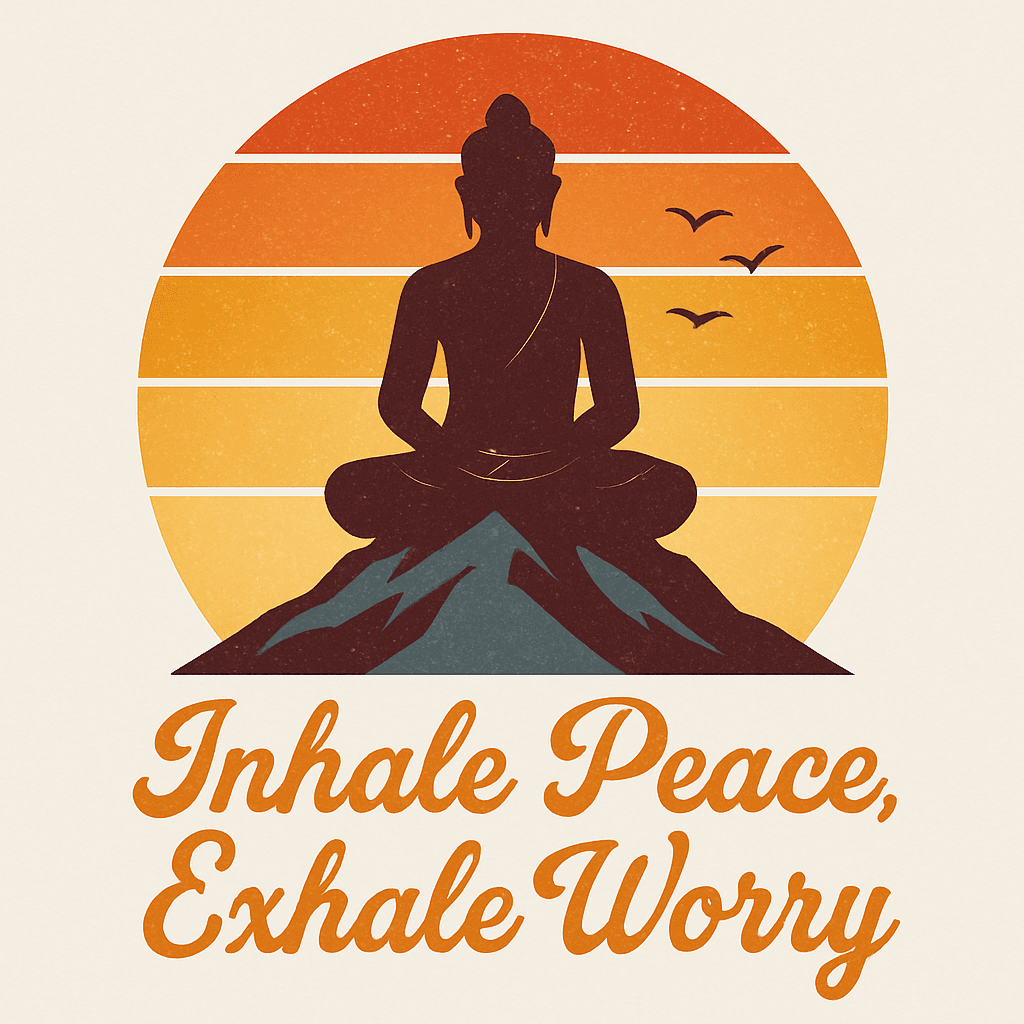 Meditative Buddha with Sunset and Inspirational Quote