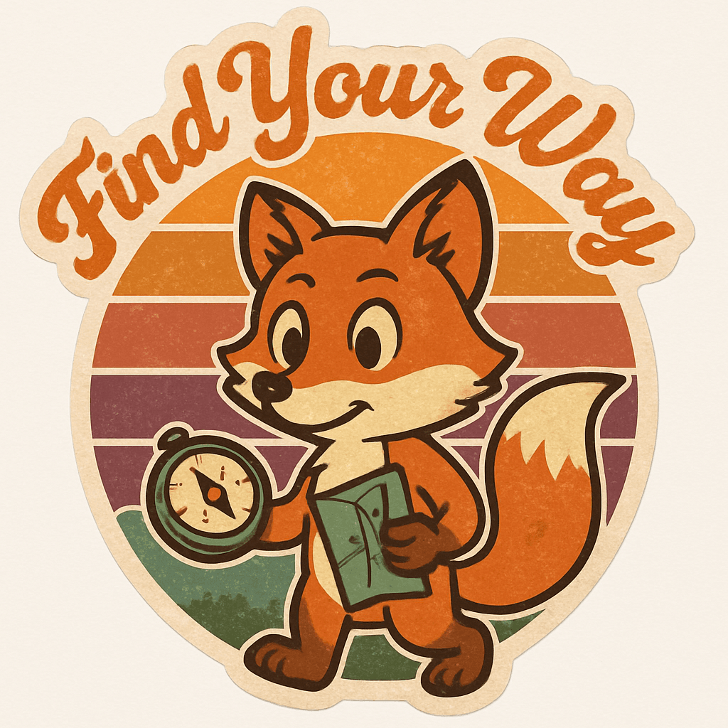Retro Fox Explorer with Compass and Map Sticker