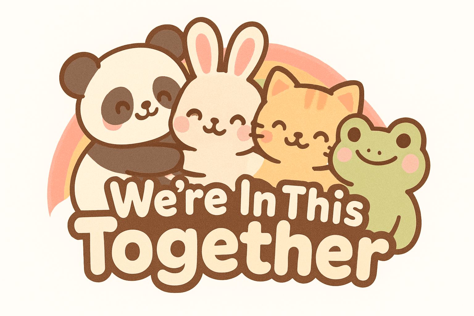 Cute Animal Friends United with Rainbow