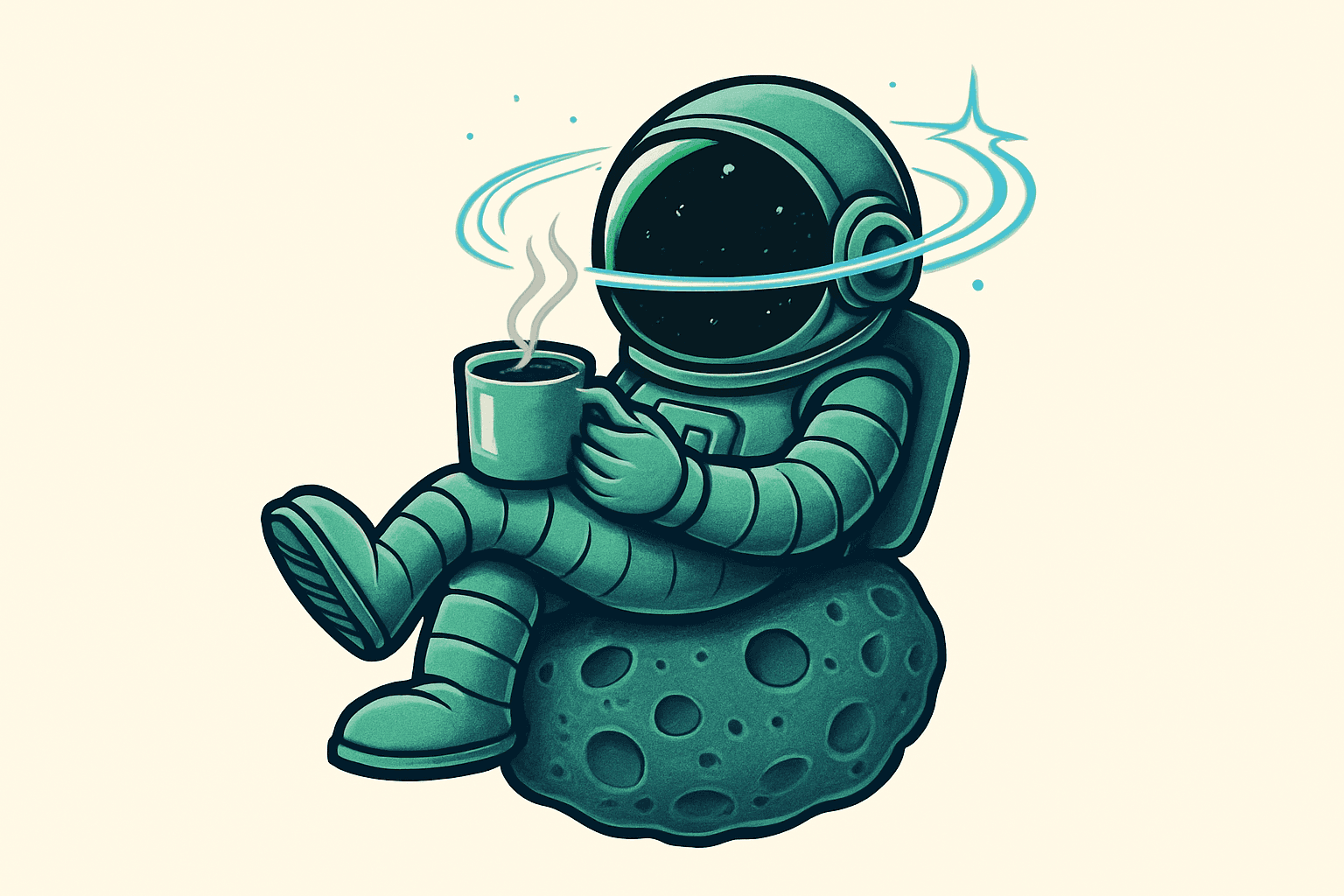 Chill Astronaut Relaxing with Coffee on Asteroid