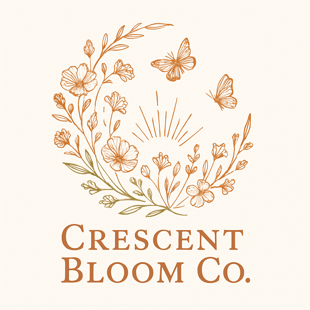 Elegant Floral Crescent with Butterflies Logo