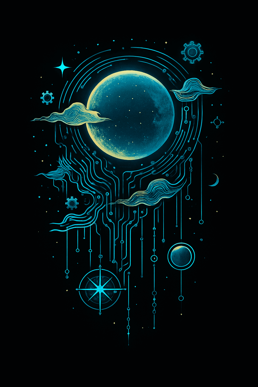 Celestial Circuitry: Neon Moon Dreamscape