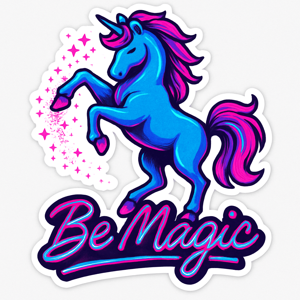 Vibrant Blue Unicorn with 'Be Magic' Quote