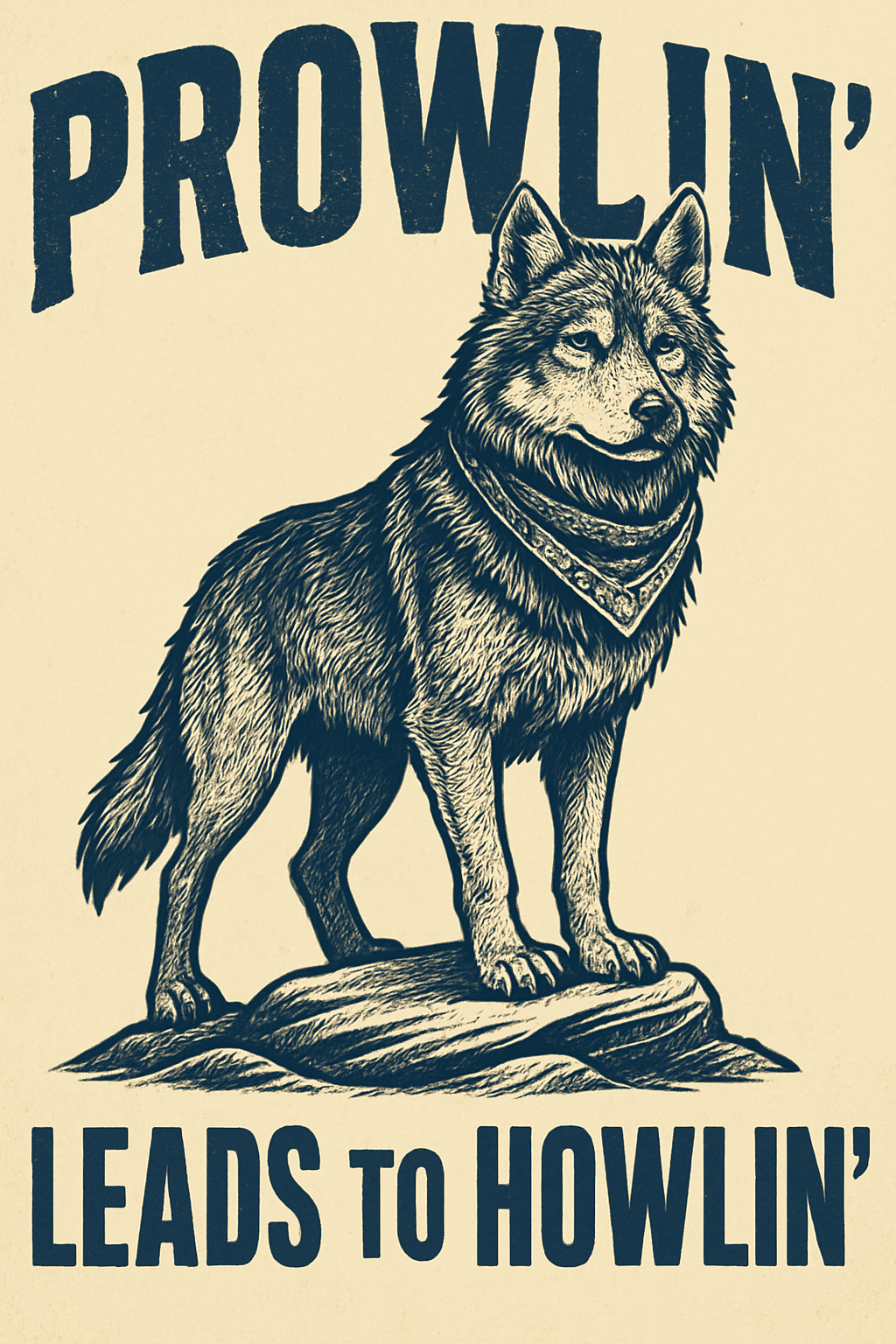 Prowlin' Wolf with Bandana Vintage Tee Design