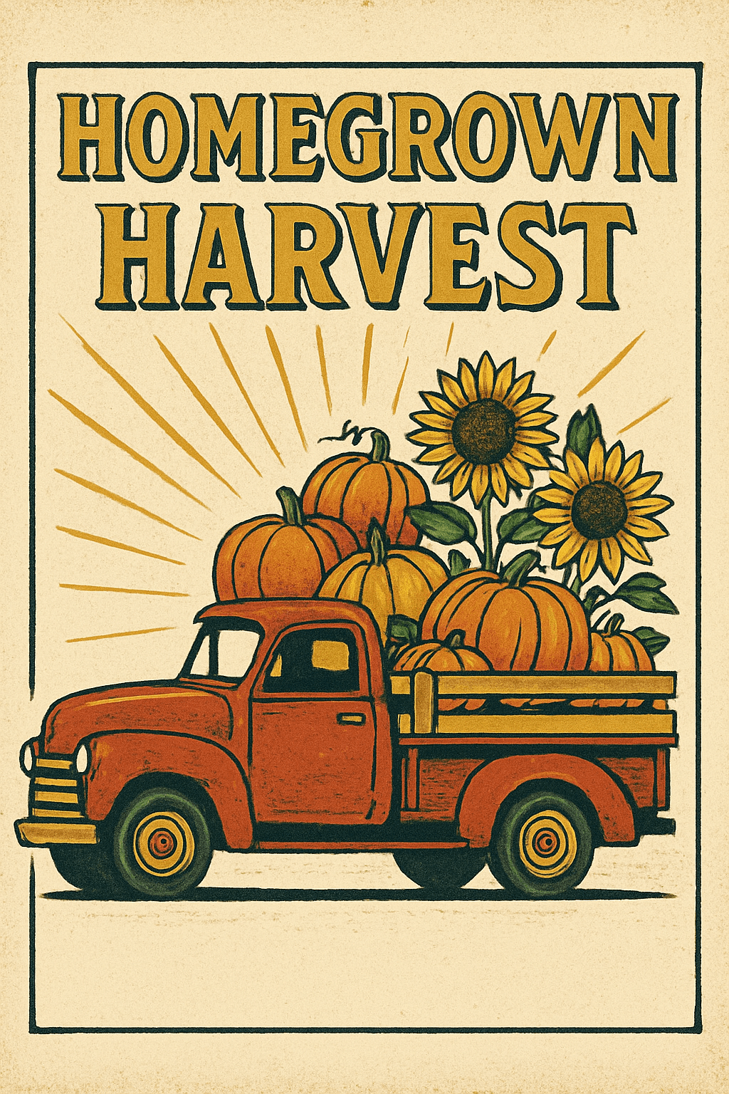 Vintage Truck Harvest with Pumpkins & Sunflowers