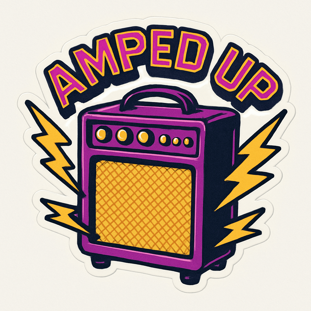 Amped Up Purple Guitar Amplifier Sticker