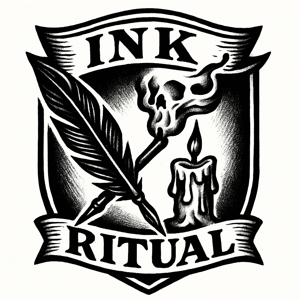 Vintage Ink Ritual Logo with Feather and Candle