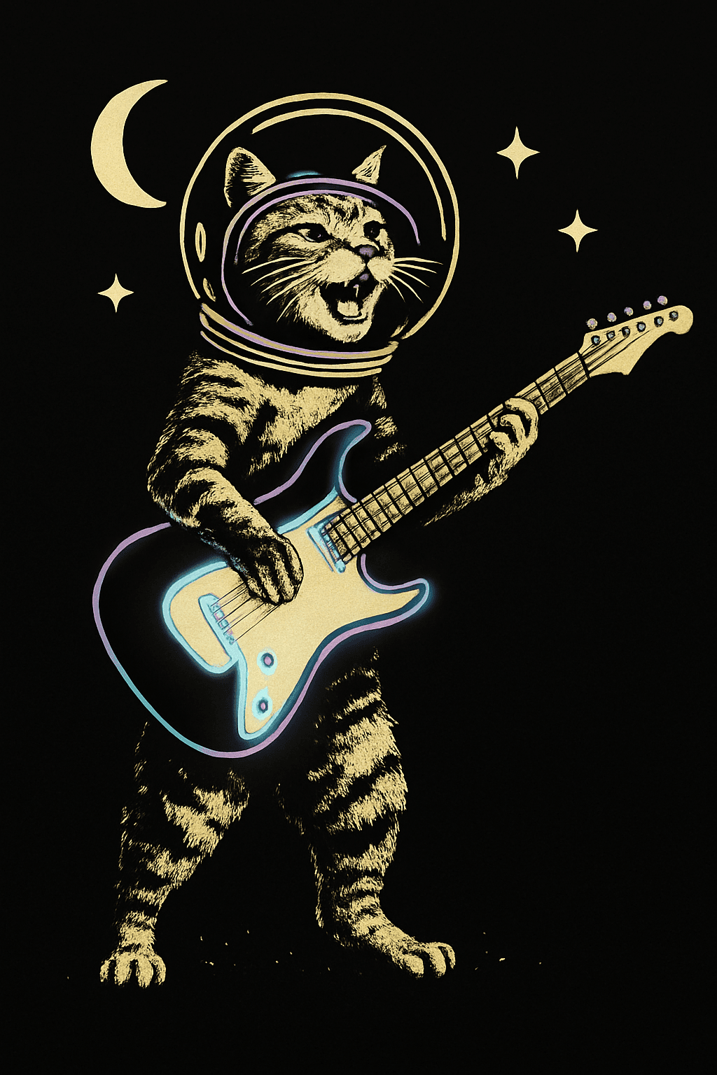 Astronaut Cat Rocking Electric Guitar