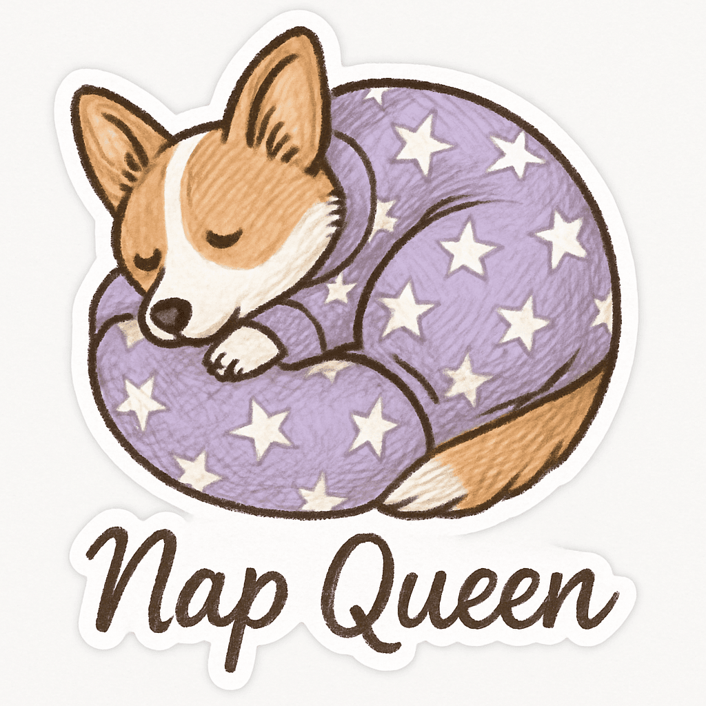 Cozy Corgi in Starry Pajamas Nap Queen Sticker