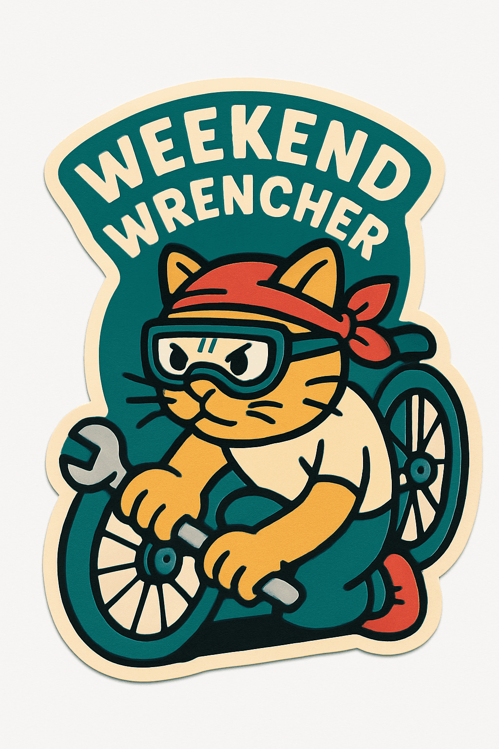 Weekend Wrencher Cat with Bike and Wrench
