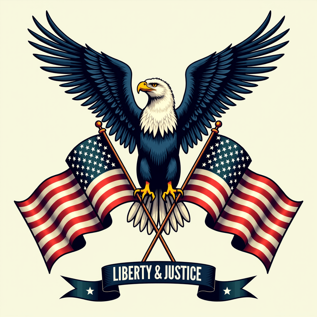 Patriotic Eagle with American Flags and Banner