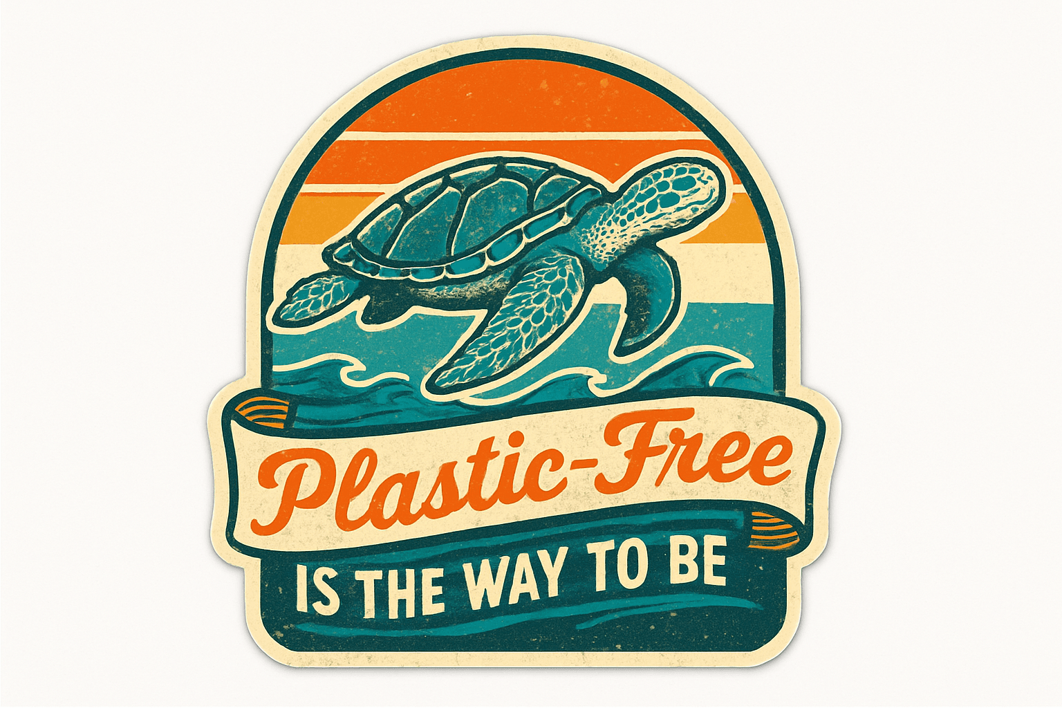 Vintage Sea Turtle Plastic-Free Awareness Sticker