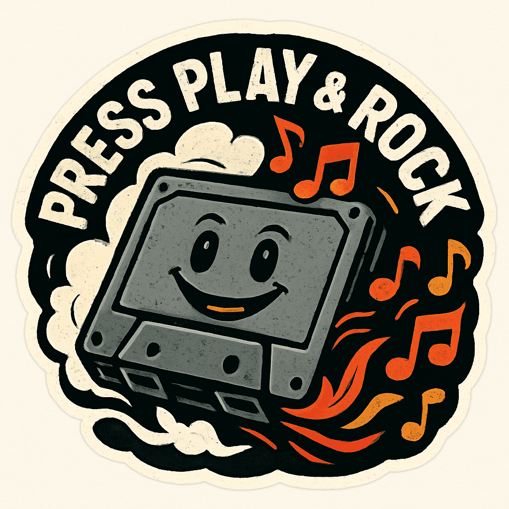 Retro Cassette Tape with Happy Face & Music Notes