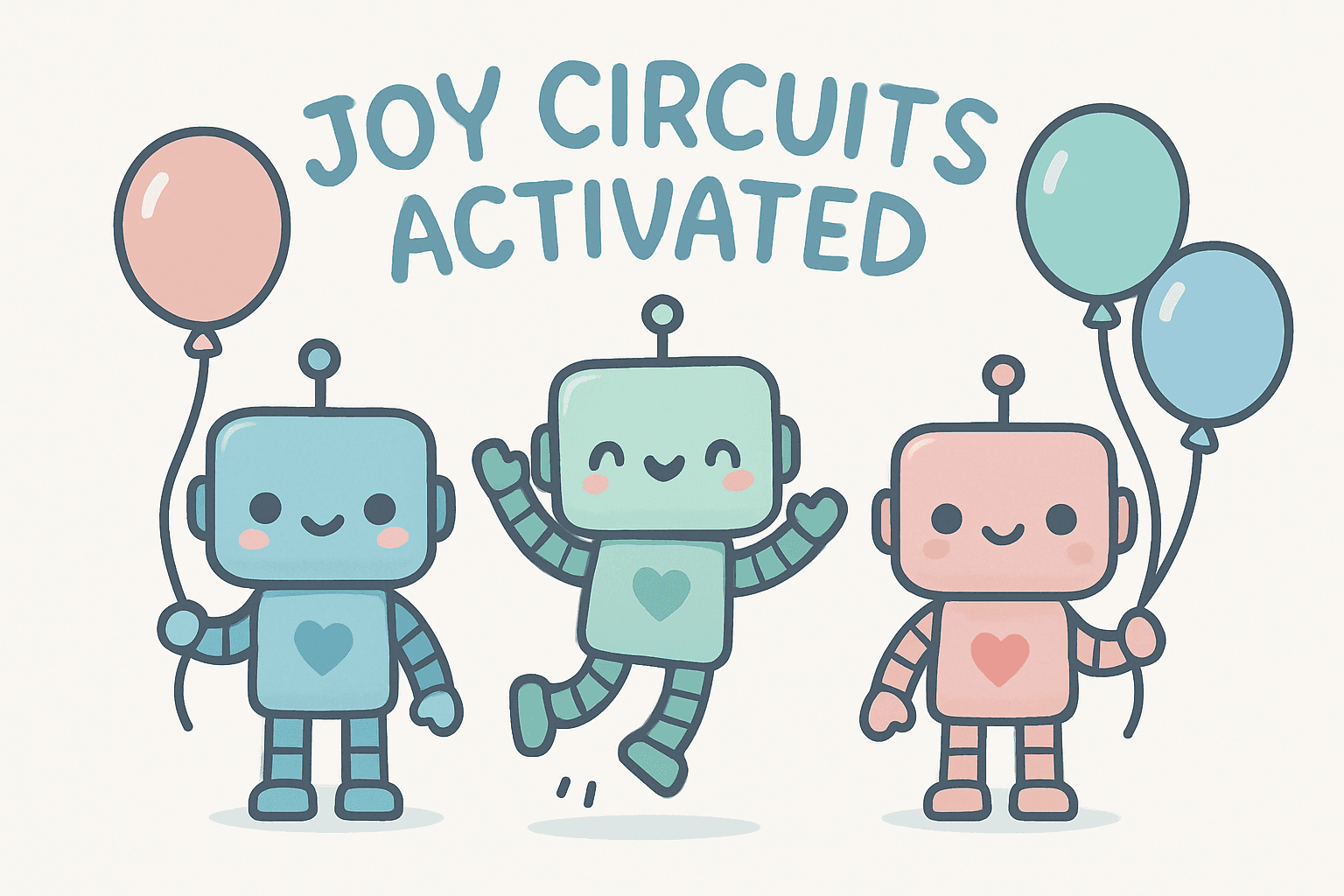 Joyful Cute Robots with Balloons