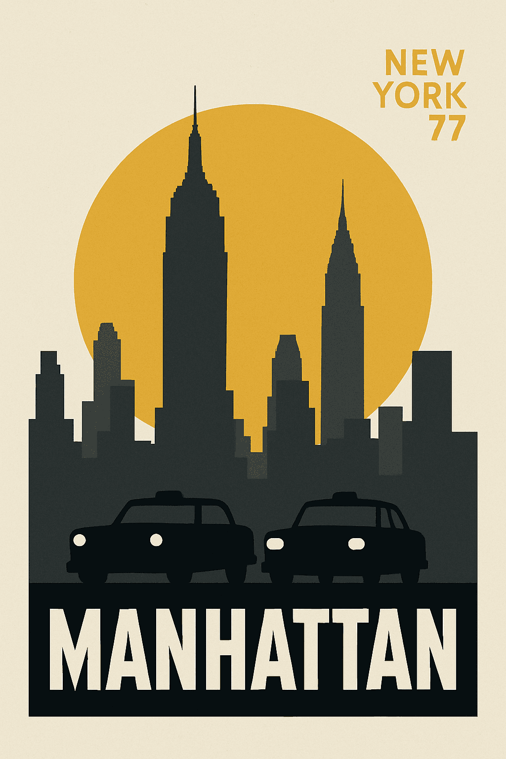 Retro Manhattan Skyline with Classic Taxis