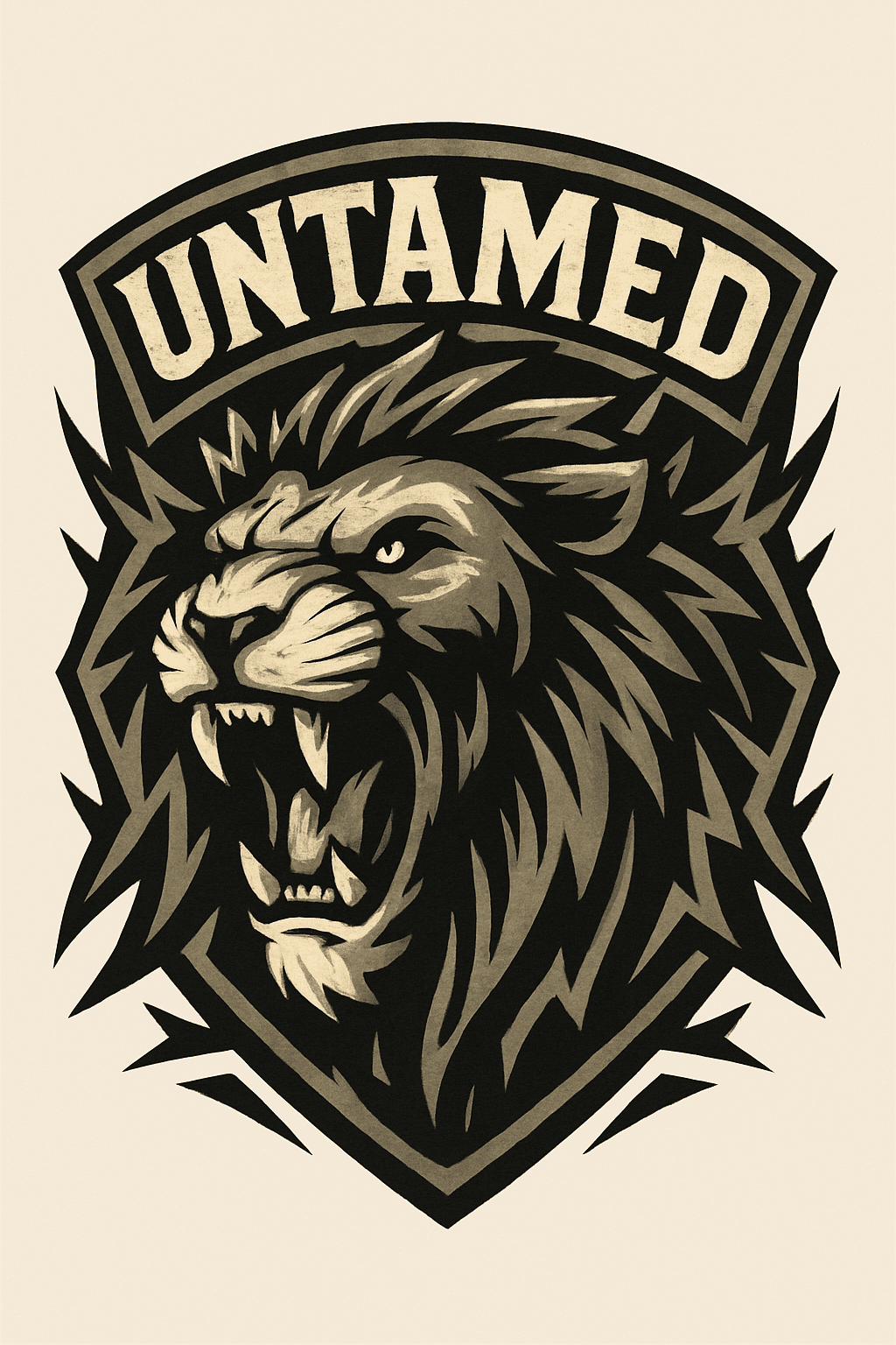 Fierce Roaring Lion Emblem with 'Untamed' Text
