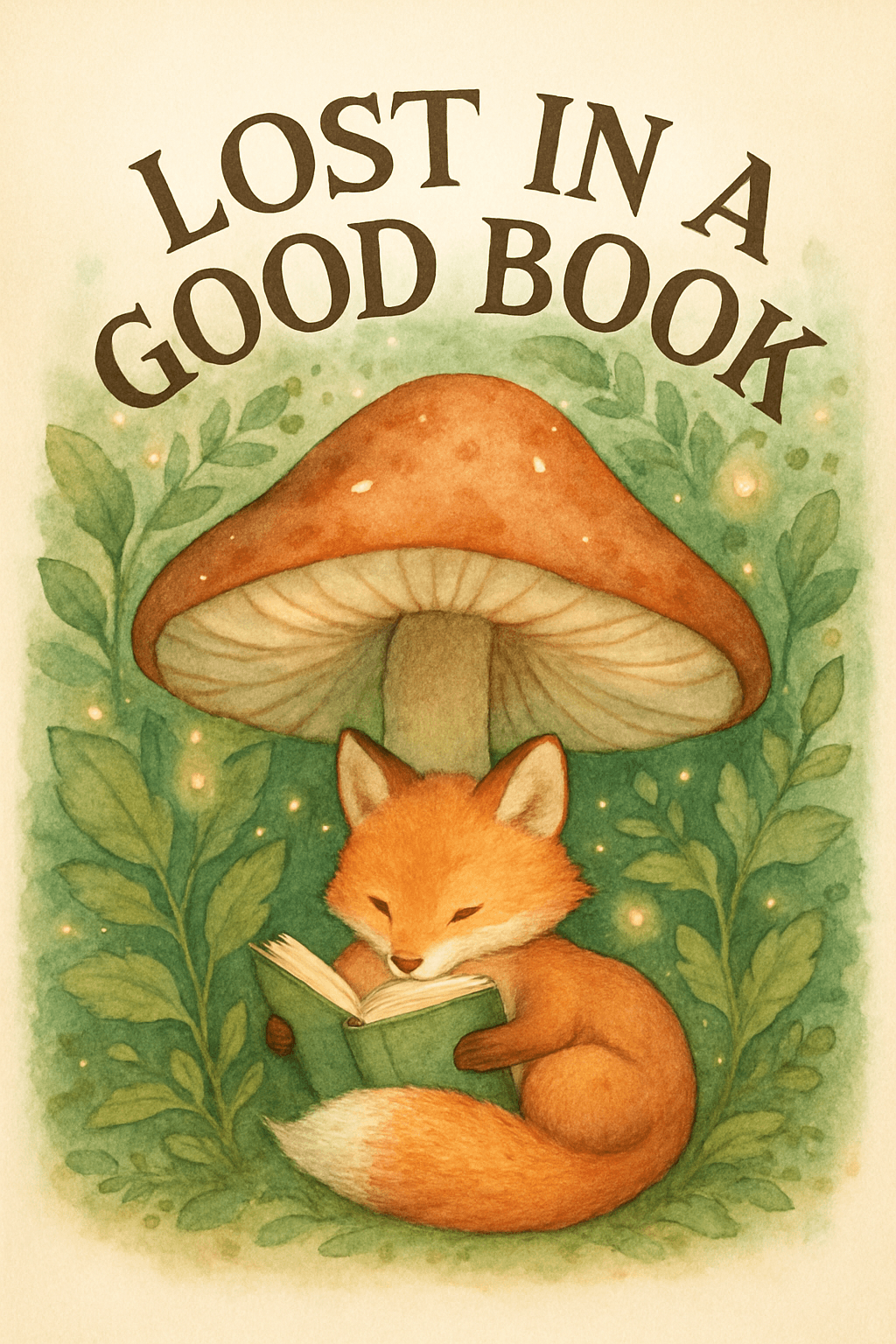 Whimsical Fox Reading Under Mushroom
