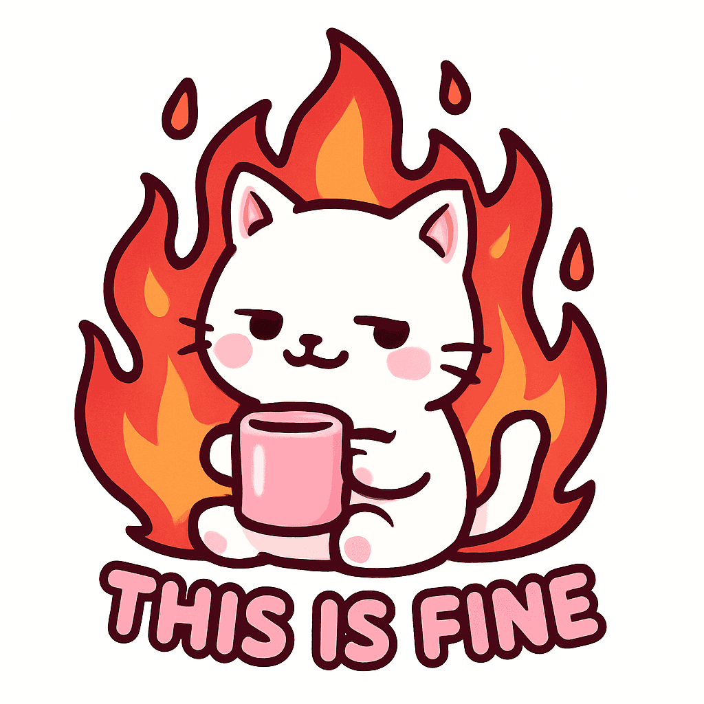 Cute Cat in Flames Saying 'This Is Fine'