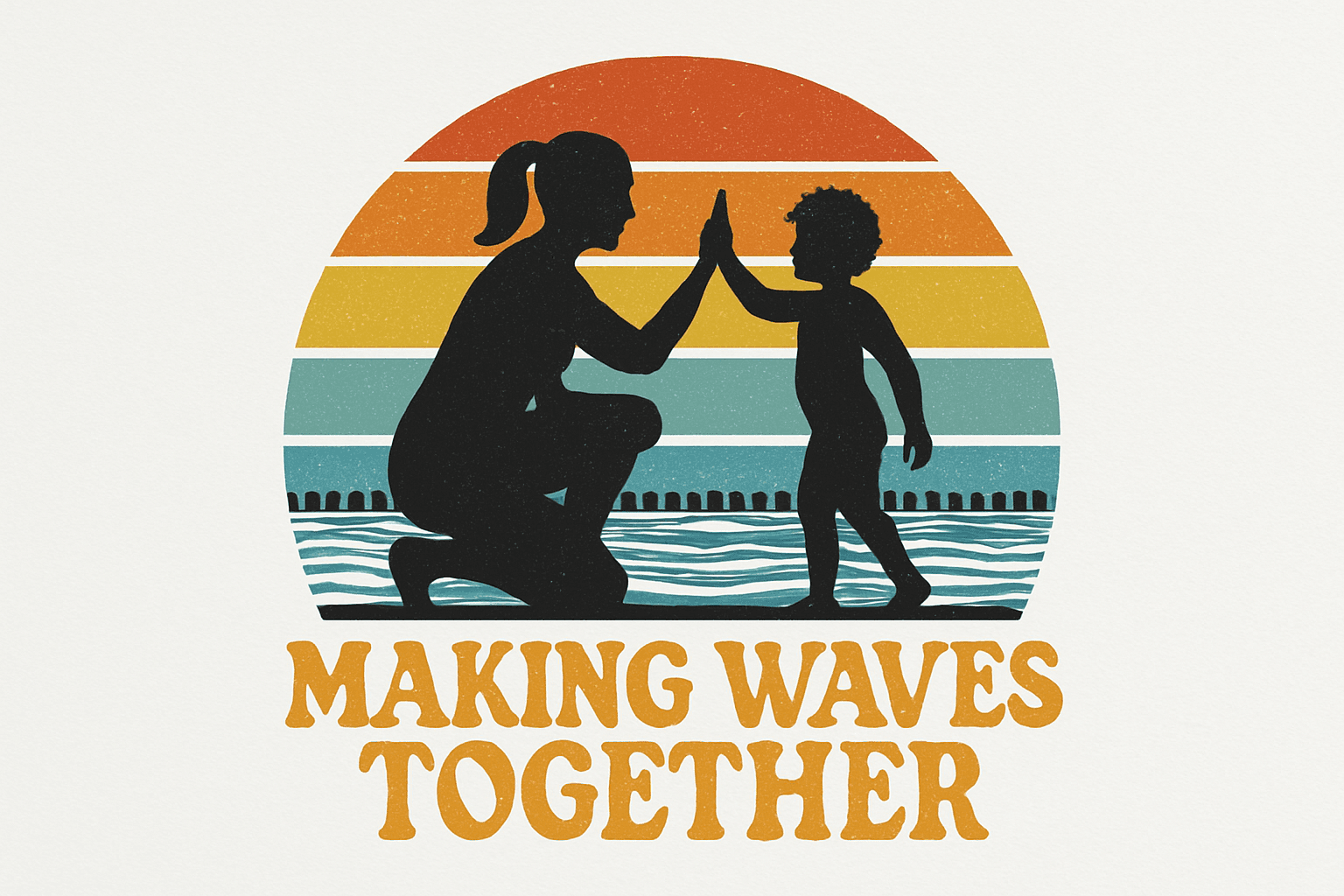 Retro Sunset Silhouette: Parent and Child High Five