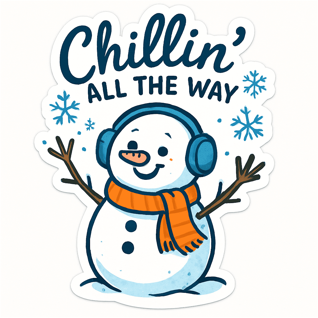 Chillin' Snowman with Headphones Winter Sticker