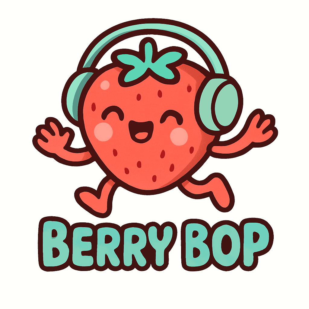 Happy Strawberry with Headphones Logo