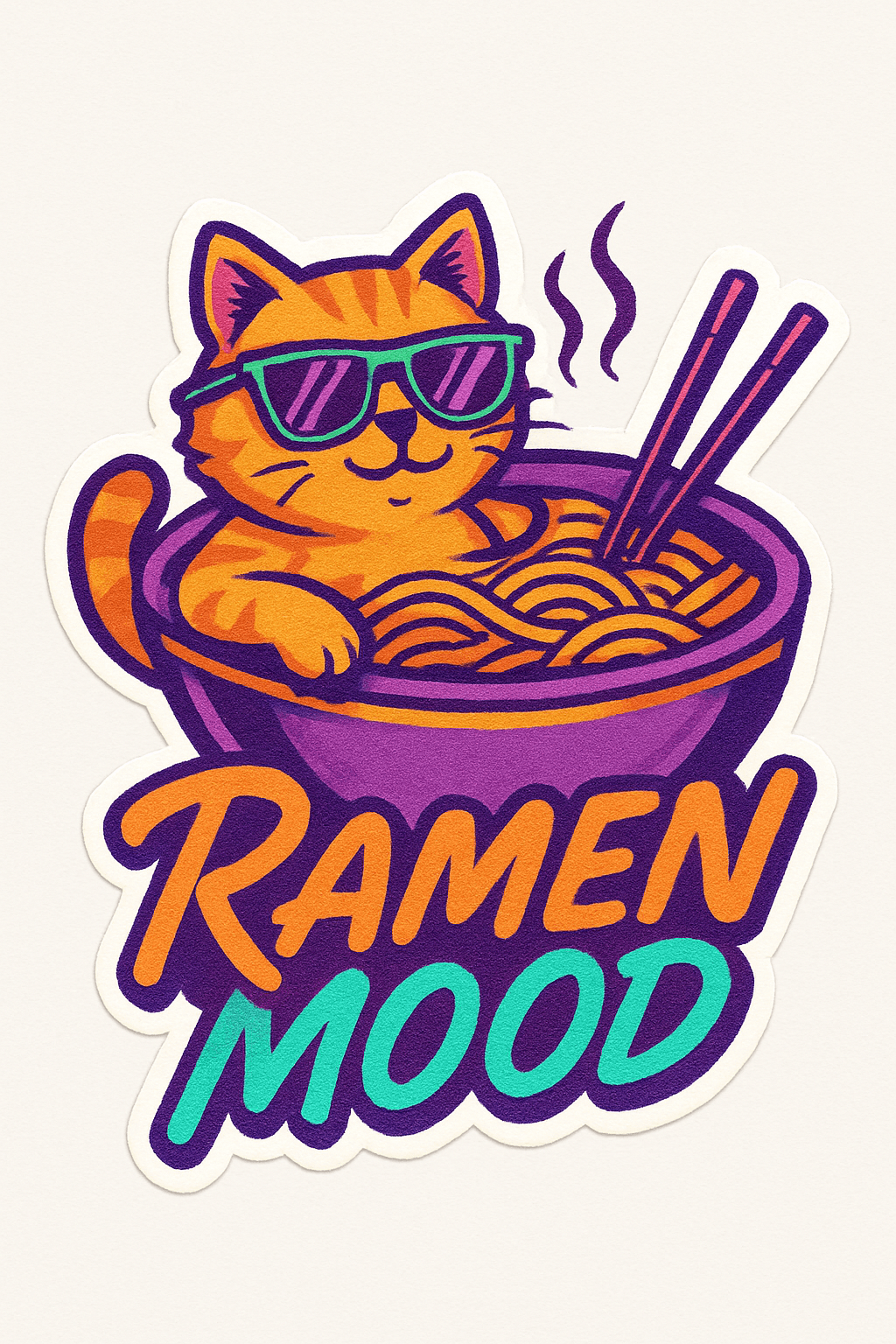 Cool Cat Relaxing in Ramen Bowl Sticker