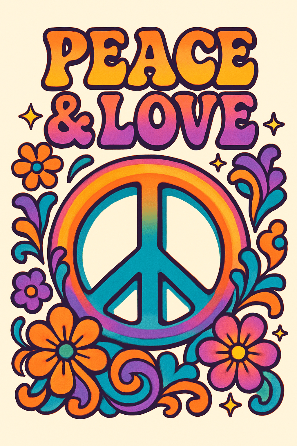 Vibrant 70s Peace & Love Retro Poster